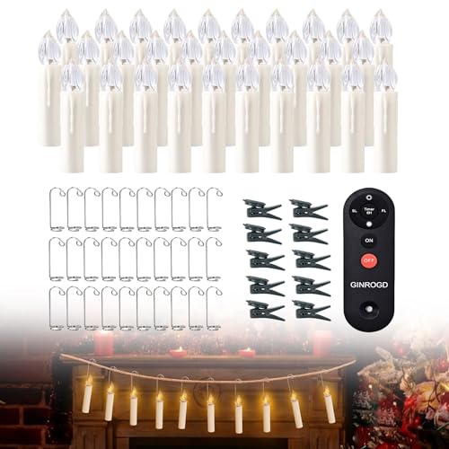 UISEBRT Kabellose LED Christbaumkerzen 30er Set, Elektrische Kerzen...