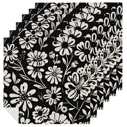 Servilletas de Tela con Estampado Floral Blanco y Negro 6 Piezas miniatura 1