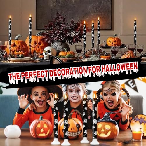 Image of Eldnacele Halloween Ghost Flameless Taper Candles Battery Operated with Remote Timer, Set of 4 Black Real Wax 3D Wick LED Flickering Candle Spooky Halloween Indoor Decor(0.78 inch D x 9.64 inch H)
