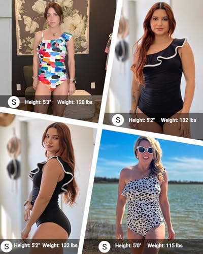 Tempt Me Women Color Block One Piece Swimsuits Tummy Control One Shoulder Bathing Suits Ruffle Swimwear Medium