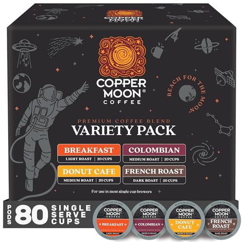Copper Moon Single Serve Coffee Pods For Keurig K-Cup Brewers, Light Medium & Dark Roast, Variety Pack, 80 Count