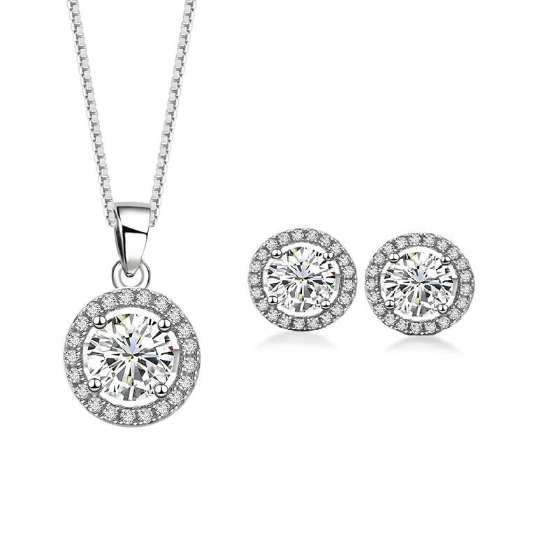 JISILA925 Sterling Silver Bridal Diamond Zirconia Wedding Fine Jewelry Set, Necklace and Earrings for Women, Birthday, Anniversary, Wedding, Engagement Gift