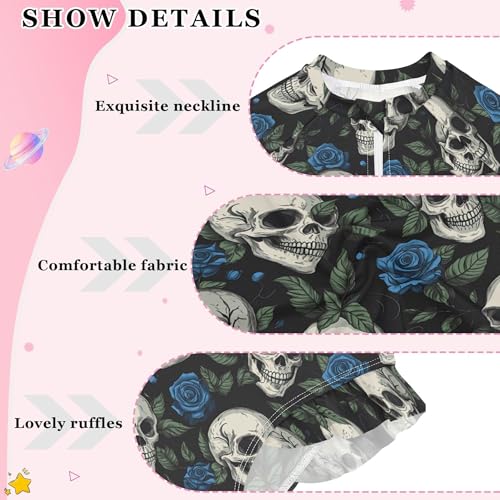 Skull Flower Girls Long Sleeve Rashguard Swimsuit UV Protection One-Piece Swimwear Bathing Suit B04044624