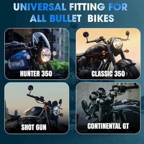 Image of OTOROYS Premium Oval Bar End Mirror for Hunter 350 & Meteor 350 | Convex Bike Rear View Mirror | Metal Handle & ABS Frame | 22mm Handlebar End Mirror Set of 2 (Black)