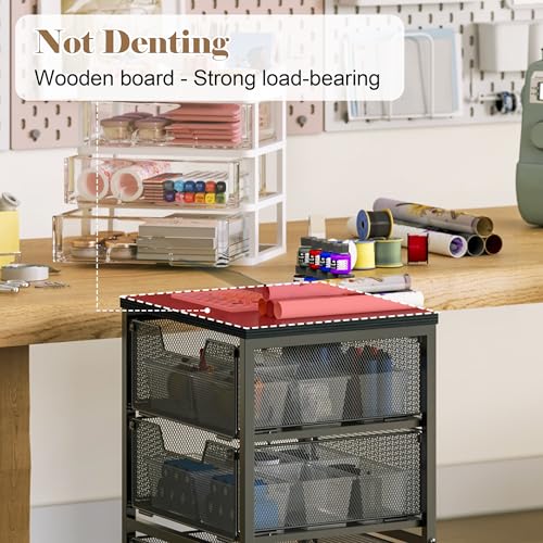 Rolling Cart with Drawers, 4-Drawer Storage Cart on Wheels with Wooden Top, Metal Utility Cart with Storage Drawers, Craft Storage Art Cart for Classroom, Office, Kitchen, Bedroom,Patent Pending - Image 6