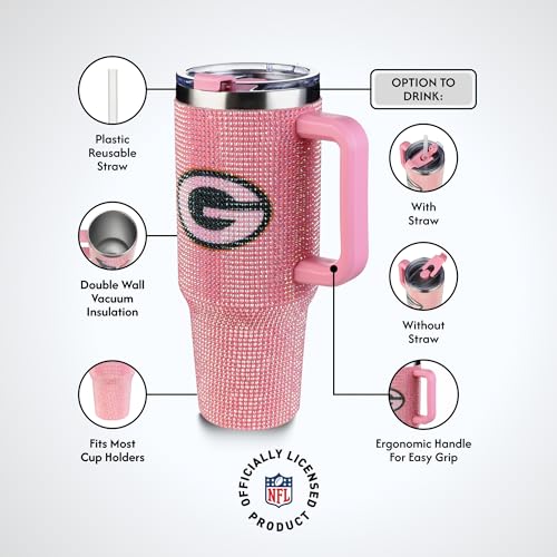Image of The Memory Company Officially Licensed 40oz Pink Bling Game Day Tumbler, Green Bay Packers