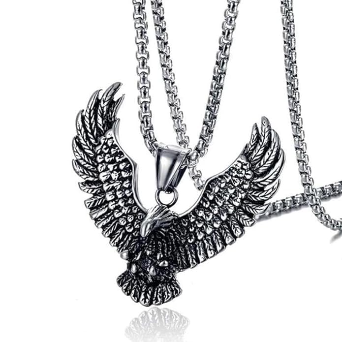 El Regalo Titanium Stainless Steel Flying Eagle Necklace for Boys/Men- Vintage Hip Hop Style Retro Eagle Pendant Punk Necklace for Bikers (B0CYX5K1J3) Amazon Price History, Amazon Price Tracker