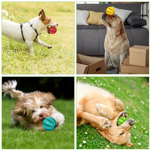 flintronic 4 Stück Hundeball, Naturgummi Hundespielzeug mit Minzgeschmack Ø 5cm, Kauspielzeug aus Naturgummi, Hundezahn Reinigungs Spielzeugball, interaktives Hundespielzeug für Große & Kleine Hunde