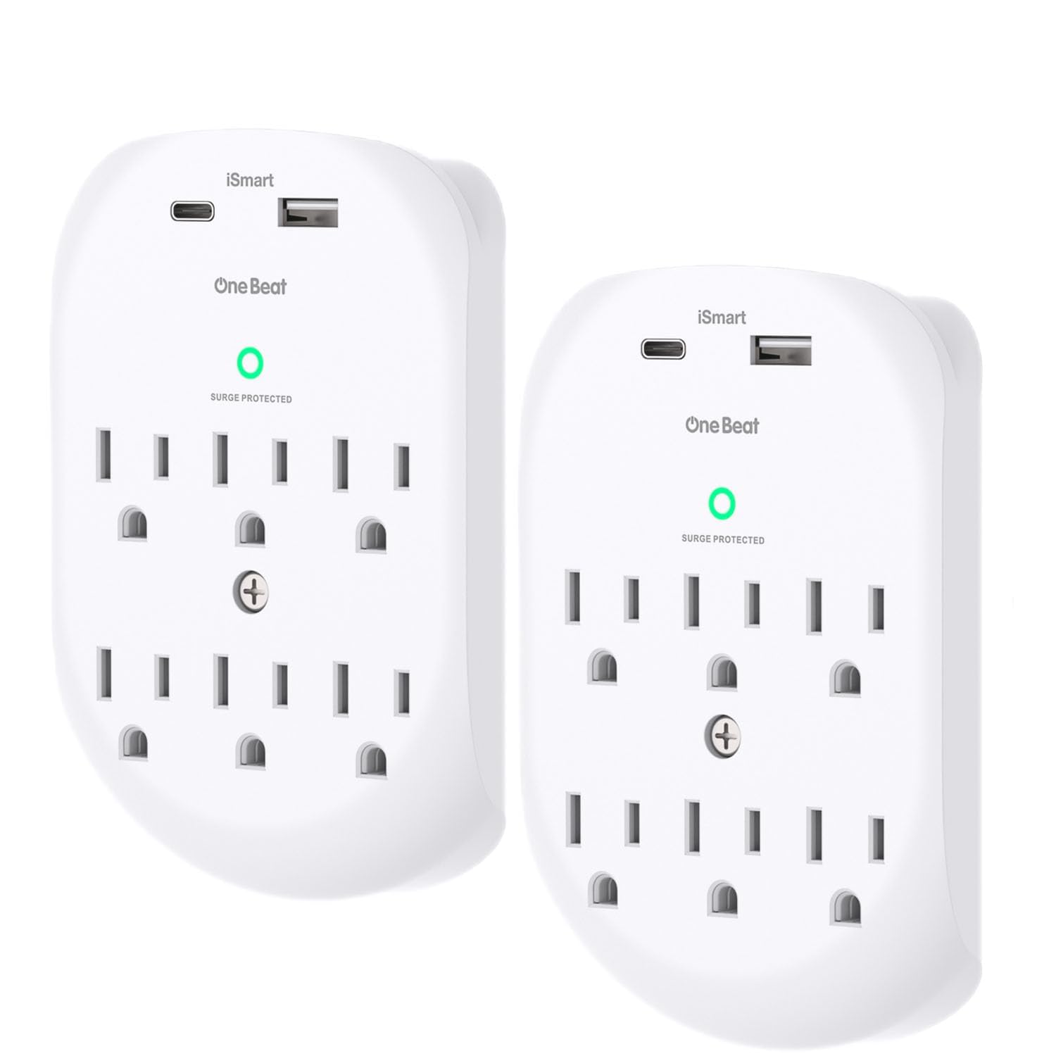2 Pack 6-Outlet Wall Surge Protector, Multi Plug Outlet Extender, Outlet Wall Mount Adapter with 2 USB Charging Ports 2.4 A, 490 Joules for Home, School, Office image 2