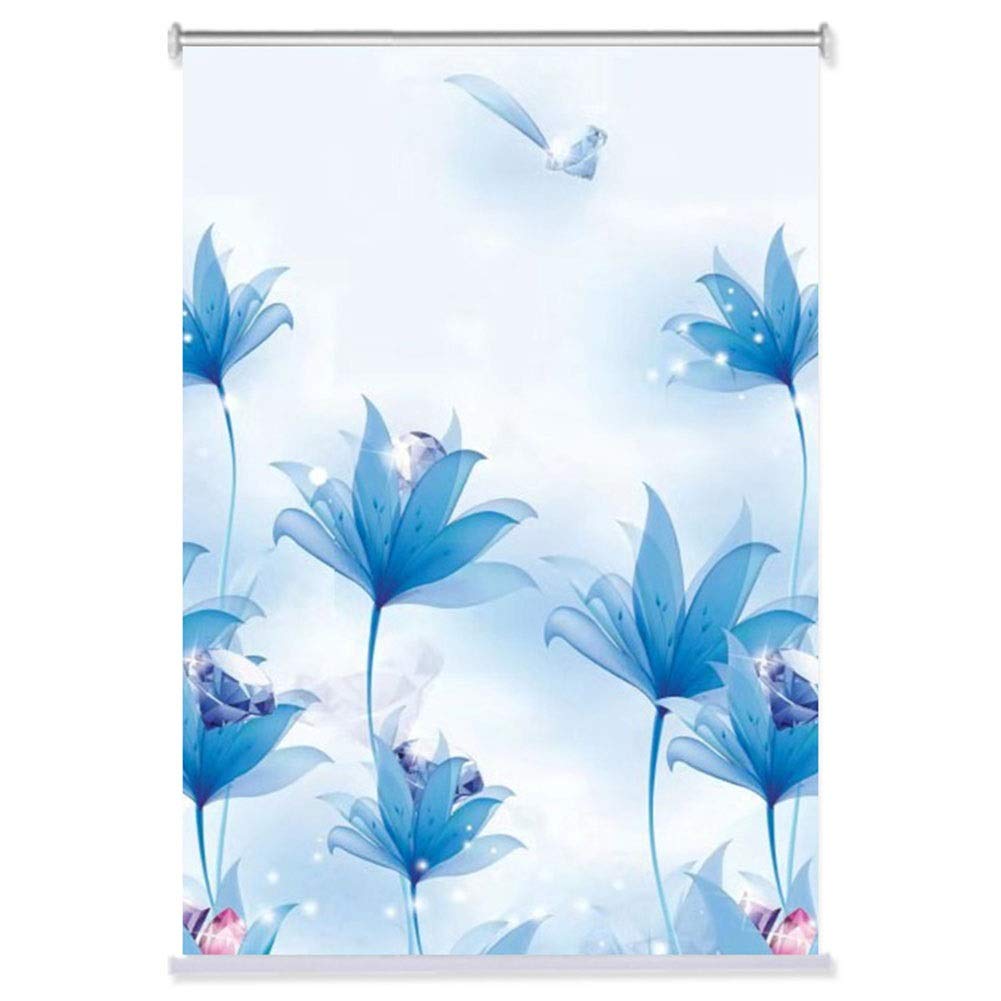 Hwf Blue Floral Patterned Blackout Window Roller Shades/Blinds - 60Cm/ 80Cm/ 100Cm/ 120Cm/140Cm Wide (Size : 120X120cm)