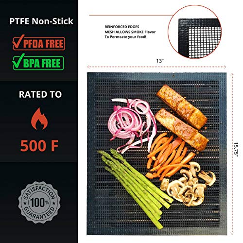 SIGVAL Mighty Mat - Reinforced Non-Stick Grill Mesh Mats - Set of 3 - Use as Smoker Mat, Baking Mat, and BBQ Mat to Cook Fish, Vegetables, Meats on Smoker or Grill - Thumbnail 4