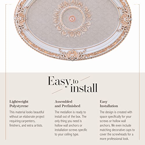 Image of French Blanco Oval Chandelier Ceiling Medallion or Fan Medallion, 43 Inches