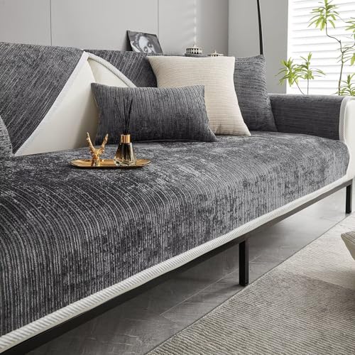 Bettschlange Sofa Überzug, Couch Überzug L Form 1/2/3/4 Sitzer, Sofa Cover Sofabezug Ecksofa rutschfeste Sofaschoner, Sofadecken für Sitzfläche, Universelle Sofa Überwurf,Grau,70 x 70 cm