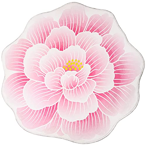 Ustide Pink Flower Shaped Area Rug Washable Round Floral Carpet Absorbent Bathroom Rug Super Soft Round Play Rug For Kitchen Bedroom Living Room Nursery Decoration (39.3") #TOP1