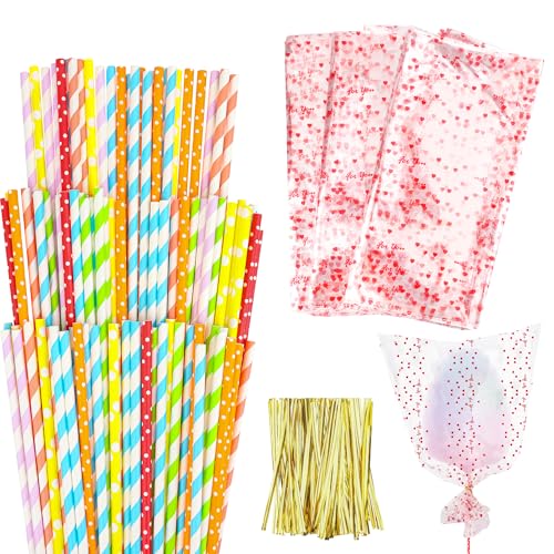 Coitak 100 PCS Cotton Candy Sticks Cotton Candy Bags with Ties 13.77 Inch