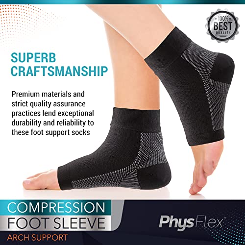 Physflex Compression Socks For Plantar Fasciitis, Achilles Tendonitis Relief - Ankle Compression Sleeve For Heel Spurs, Foot Swelling, Fatigue & Sprain - Arch Support Brace For Work, Gym, Sports #TOP5