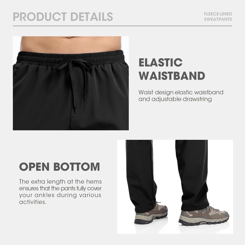Men's Fleece Lined Pants Winter Athletic Workout Running Sweatpants Zipper Pockets Water Resistant Warm Joggers - Image 6