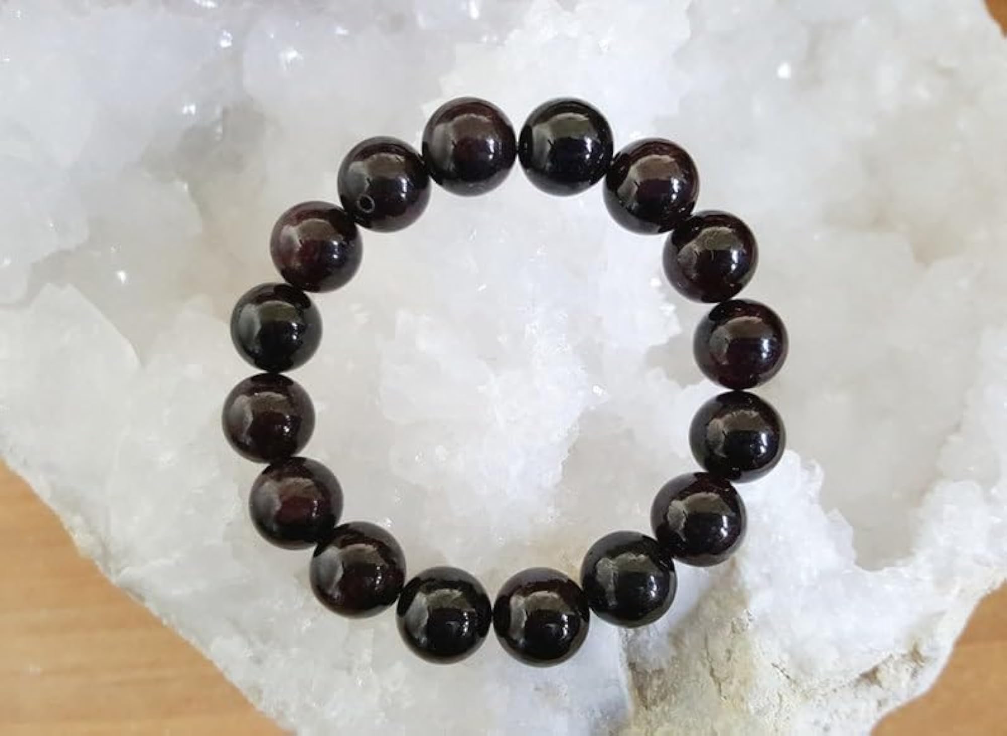 Natural Garnet 12mm Smooth Cut Beads Stretchable Bracelet, Unisex