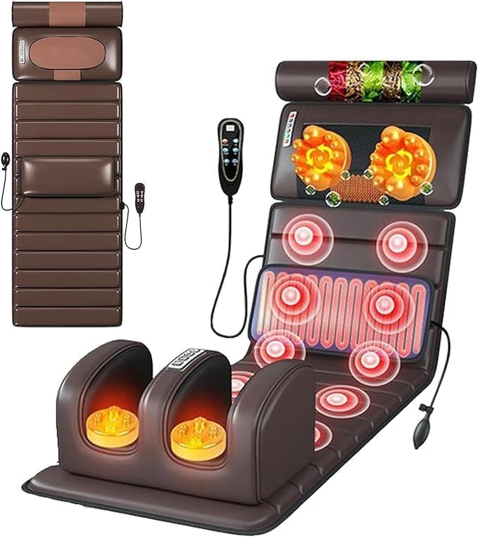 Image of Full Body Massage Chair Mat with Heat for Back Pain Relief, Back Massage Bed with 10 Vibrating Motors whole Body Vibration, Kneading, and Massage Of The Neck, Spine, Waist, and Back