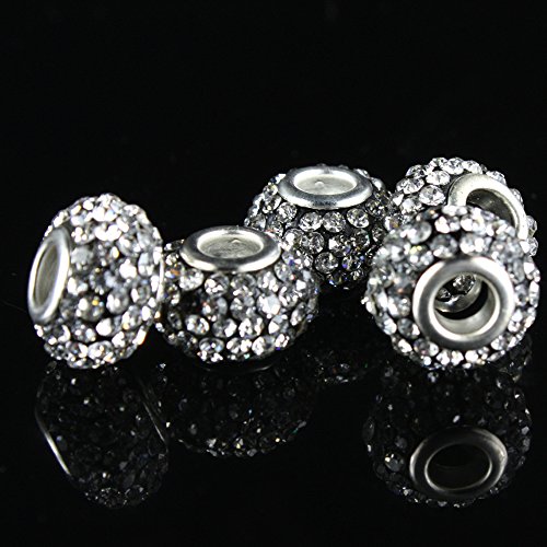 Rubyca Big Hole Handmade Czech Crystal Slide Beads Fit European Charm Bracelet (5Pcs, Black, 11Mm) #TOP2