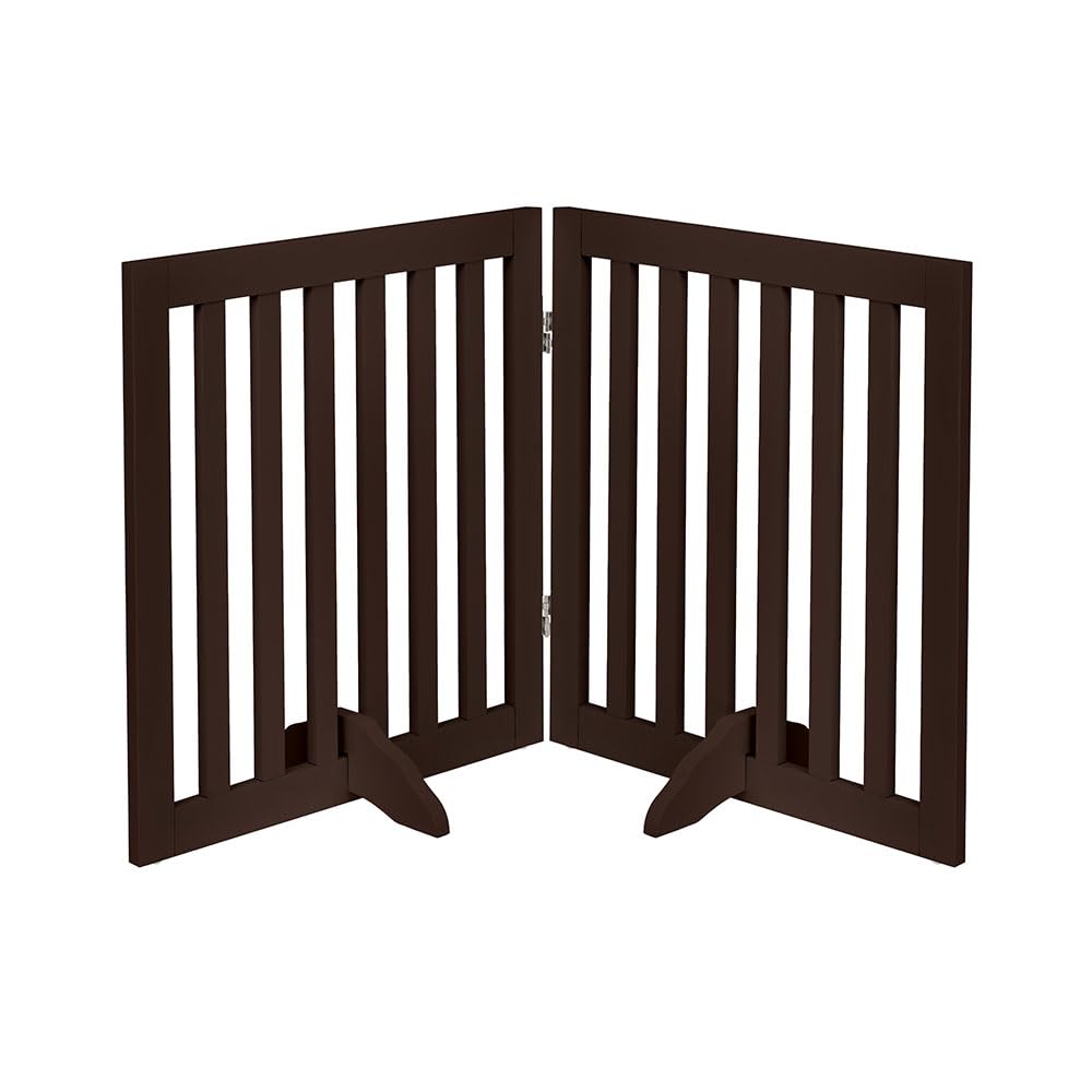 unipaws 61 cm H Free Standing Pet Gate for Dogs and Cats, Wooden Dog Gates for Doorway, Stairs, Dog Room Divider, Step Over Foldable Pet Fence for The House, Expandable Barrier, Indoor Use, Espresso