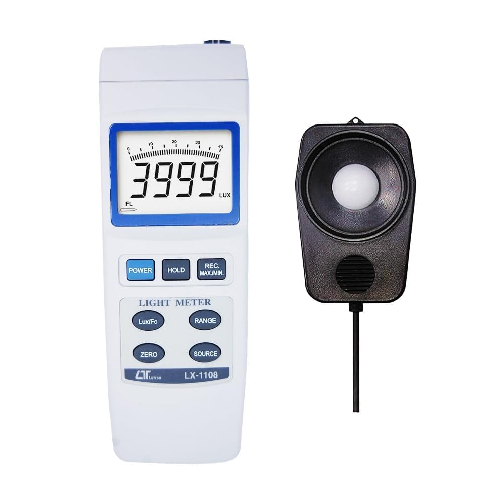 Medidor de exposición | Medidor de luz | Medidor de lux digital (0 a 400.000 lux) para auditorios, teatros, estadios, escuelas, laboratorios junto con certificado de calibración de fábrica | LX-1108