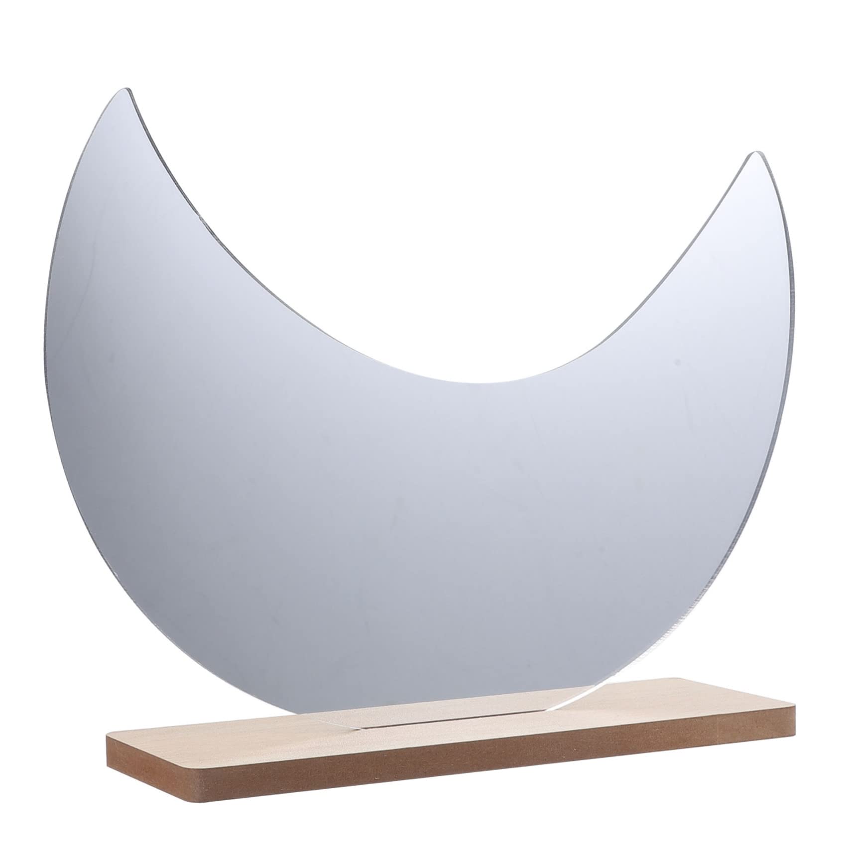 HAPINARY Moon Shape Desktop Vanity Mirror with Wooden Base Reflection Portable Makeup Mirror for Tabletop Bathroom Desk Bedroom Aesthetic Home Decor