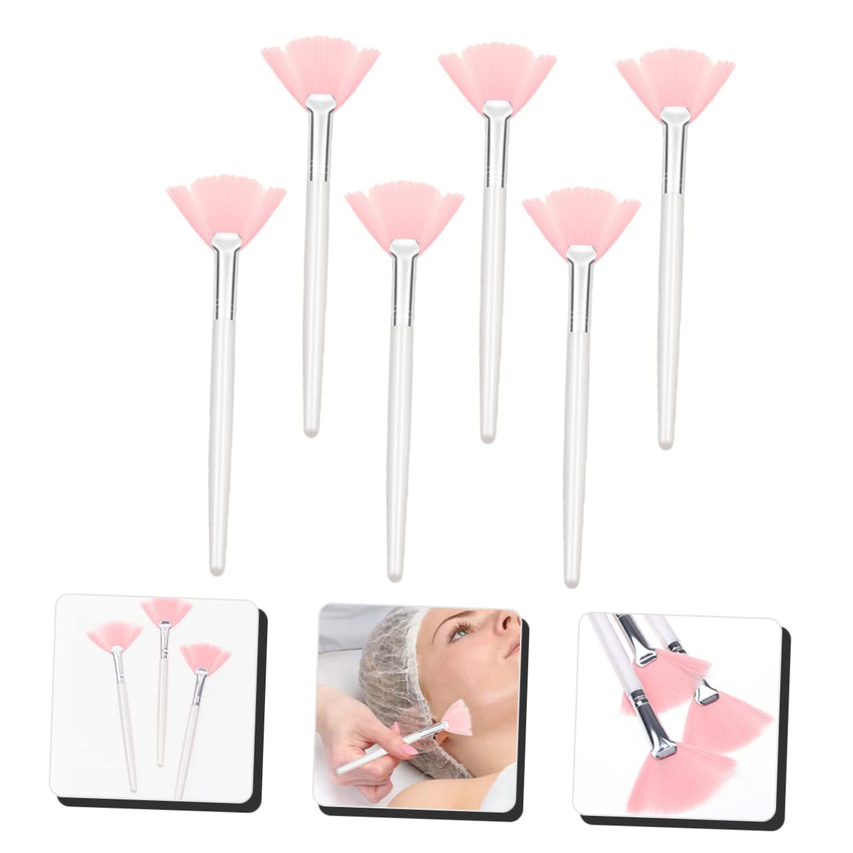 VINTORKY Facial Makeup Brush Set 6pcs Long Handle Soft Bristle Makeup Foundation Applicator for Women