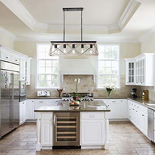 Poiaeusant 5 Lights Farmhouse Style Kitchen Island Lights Dining Room Linear Light Fixtures Above Dining Table Fixtures - Image 3