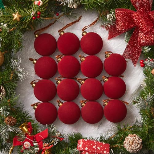 Brightown 15 Pcs Red Velvet Christmas Balls, 3.15 Inch...