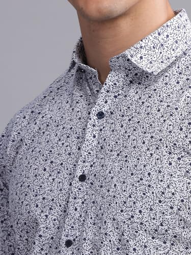 Image of MODERN ELEGANCE Men Slim Fit Navy Small Liberty Floral Printed Casual Shirt
