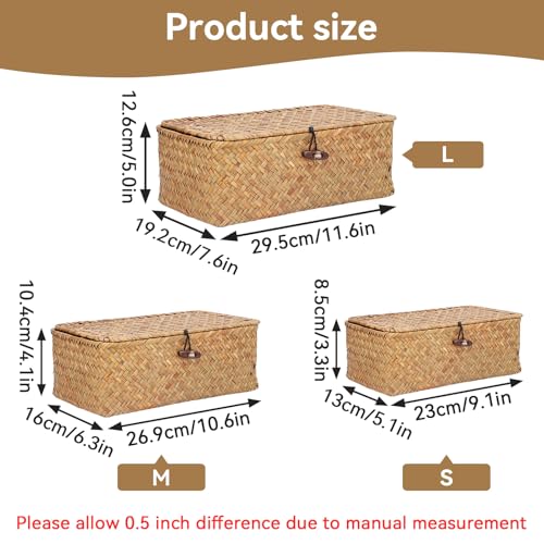 Miniatura 3 de Canasta De Almacenamiento Con Tapa, Cesta Rectangular De Canasta De Mimbre De Mimbre De Almacenamiento Organizador Decorativo Organizador De Escritorio De Escritorio Metro