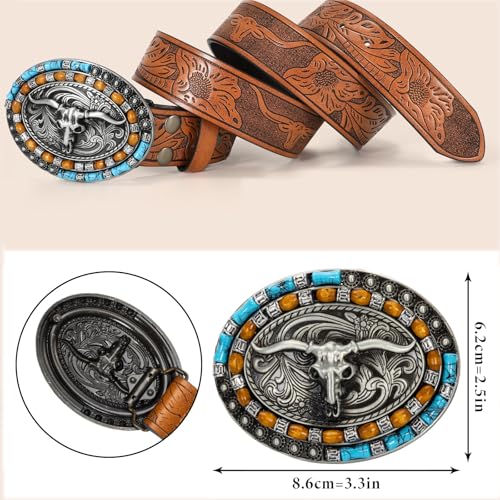 Womens-Western Turquoise Buckles-Belt Cowboy Cowgirl Style PU Leather Belts Vintage Western Waist Belt for Pants2