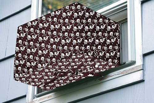 Image of The Furnishing Tree Elastic fit waterproof Polyester window ac cover suitable for Croma 1 Ton, Dustproof cover for inner and outer section, In CM: (48.26x59.69x38.74), Floral Pattern Brown