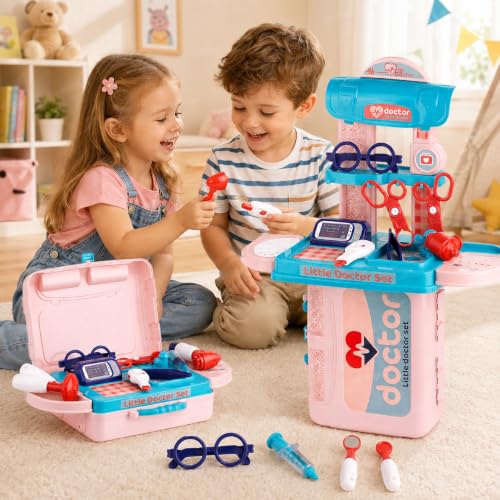 Image of Zest 4 Toyz Doctor Set for Kids 3 in 1 Trolley Suitcase Pretend Play Doctor Toy Set with Stethoscope Syringe Thermometer and Medical Accessories Toys for Boys & Girls 3 Years +