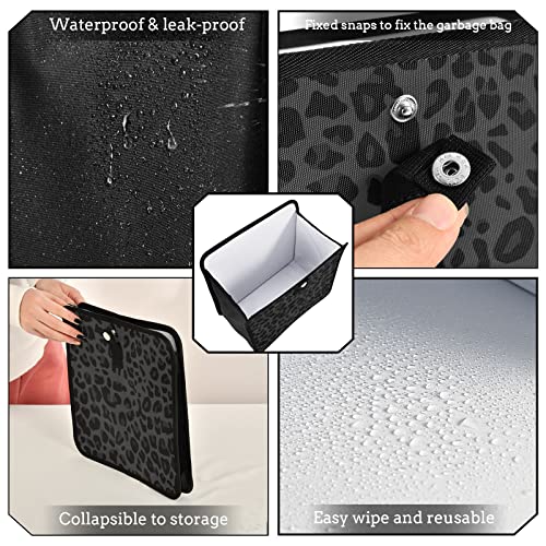 Image of Car Trash Can Black Leopard Foldable Hanging Car Trash Bag Bin Cheetah Print Auto Garbage Can Leak-Proof Car Organizer(Large) (g300130039p857c913s2022)