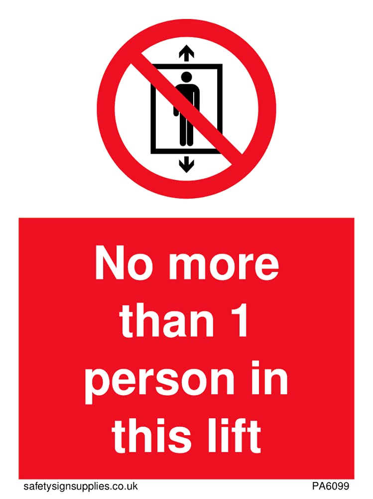 Pack of five - No more than 1 person in this lift Sign - 75x100mm - A7P