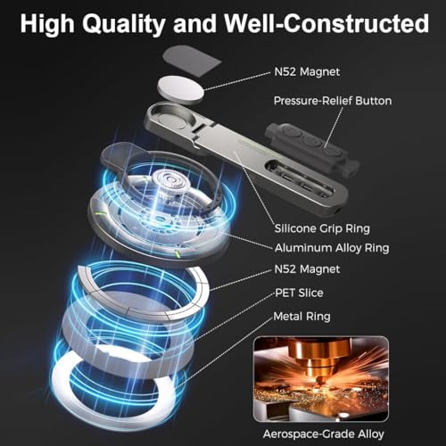 Image of Magnetic Ring Phone Holder Stand, 360 Rotatable Finger Grip, Double Sided Magnet, Adjustable Kickstand, Aluminum Alloy Mobile Stand (Space Grey)