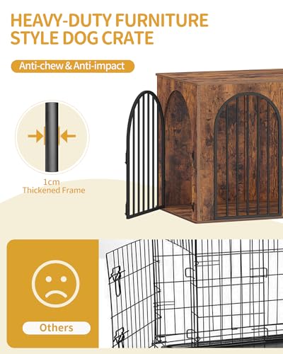 Hzuaneri Hundekäfig Möbel, 108 cm Hundebox für Zuhause, 3 Türen, Bogentür, Moderne Hundebox Indoor für Hunde, Beistelltisch, Hundekäfig Hochbelastbar, 108 x 64 x 76 cm, Vintagebraun DFC86001B