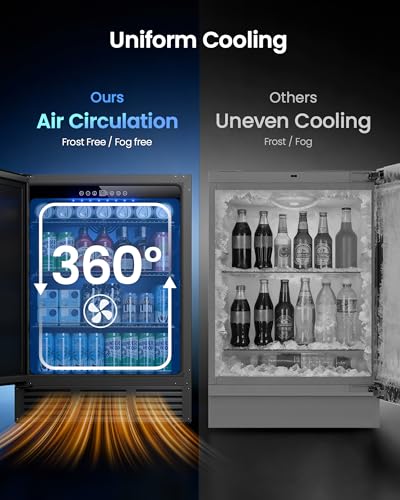 Image of 24 Inch Beverage Refrigerator, 180 Can Under Counter Fridge, Stainless Steel Outdoor Fridge for Patio & Outdoor Kitchen, Outdoor Refrigerator for Soda, Beer, Built-in & Freestanding(Black)