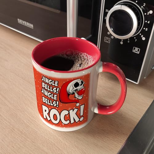 speecheese Jingle Bells Rock Weihnachten Kaffeebecher Rot mit Totenkopf