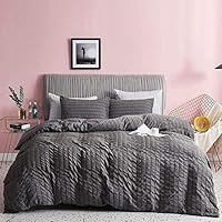 Copripiumino Seersucker 100% Cotone 200 Fili - Set 3 Pezzi King Size, Antracite