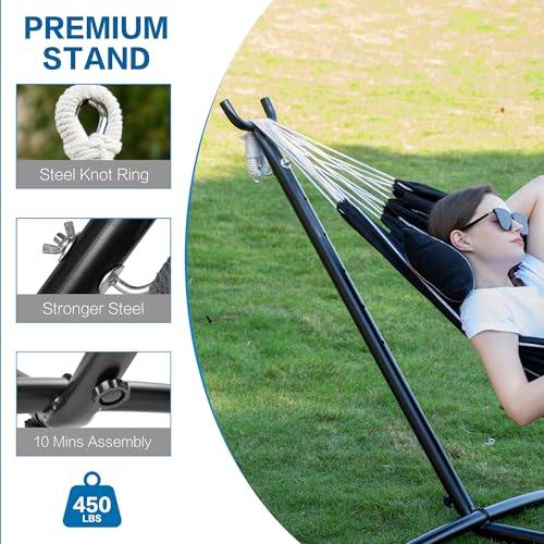 Image of PNAEUT Double Hammocks with Stand for Outside, Portable Space Saving Heavy-Duty Steel Stand for Indoor Outdoor Patio with Carrying Bag, 450 lbs Capacity (Chasm)