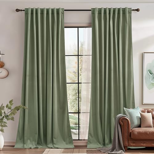 StangH Sage Green Velvet Curtains for Dining Room, W62 x L96, 2 Panels