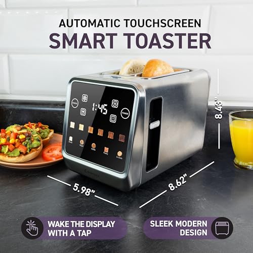 Image of Inspirex Touch Screen Toaster - 2 Slice Extra-Wide Slots - 5 Bread Type and 6 Browning Levels - Defrost, Reheat, Favorite, Single Slot Settings - Stainless Steel