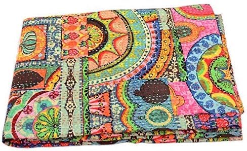 Manta reversible con estampado floral de Israel, tamaño Queen/Twin/King Mullti, colcha india Kantha, colcha étnica cosida con estampado floral bohemio, edredón Kantha (60 x 90 pulgadas)
