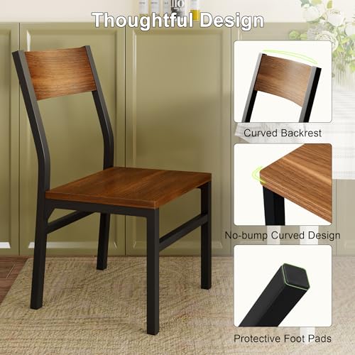 Image of Feonase Dining Chairs Set of 6, Modern Kitchen Chairs with Ergonomic Backrest, MDF Board and Metal Legs, Dinner Chairs for Dining Room, Kitchen and Living Room, Walnut