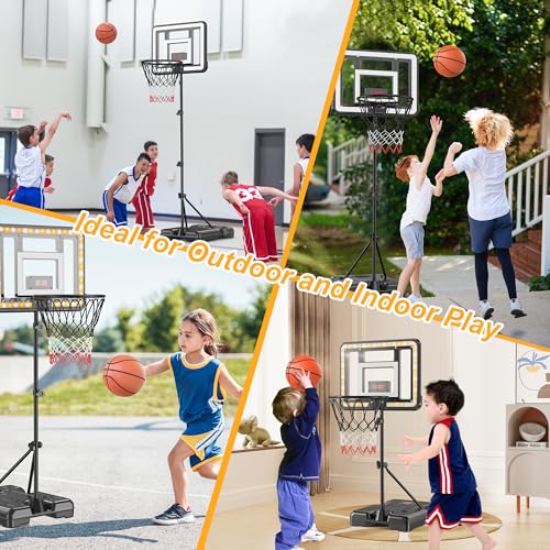 Kids Indoor Basketball Hoop with Scoreboard & Timer,Toddler Adjustable Height Basketball Goal Toy for Outdoor Backyard,Sports Game Play4