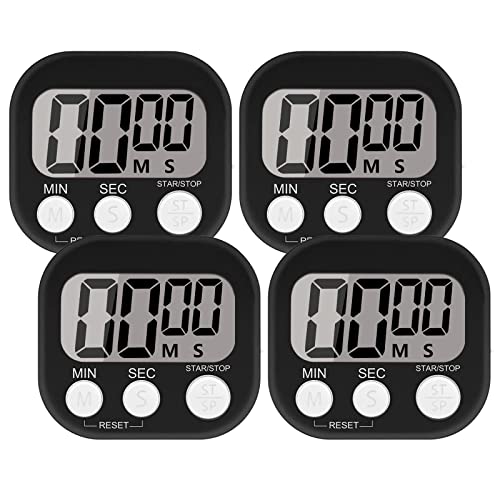 4 Piezas Alarma Fuerte Temporizador Cocina, Magnético Digital Timer con Pantalla Grande, Time Timer en Niños para Estudiar, Trabajar, Hacer Ejercicio