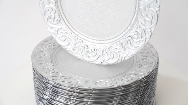100 platos cargadores plateados redondos 13 pulg miniatura 7